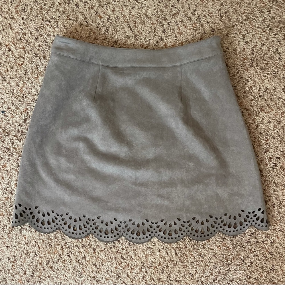 NWT Gray Suede Like Skirt with Laser Cut Outs